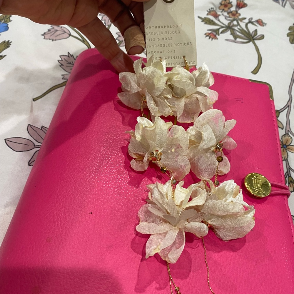 Pink Leather Clutch with Floral Accents